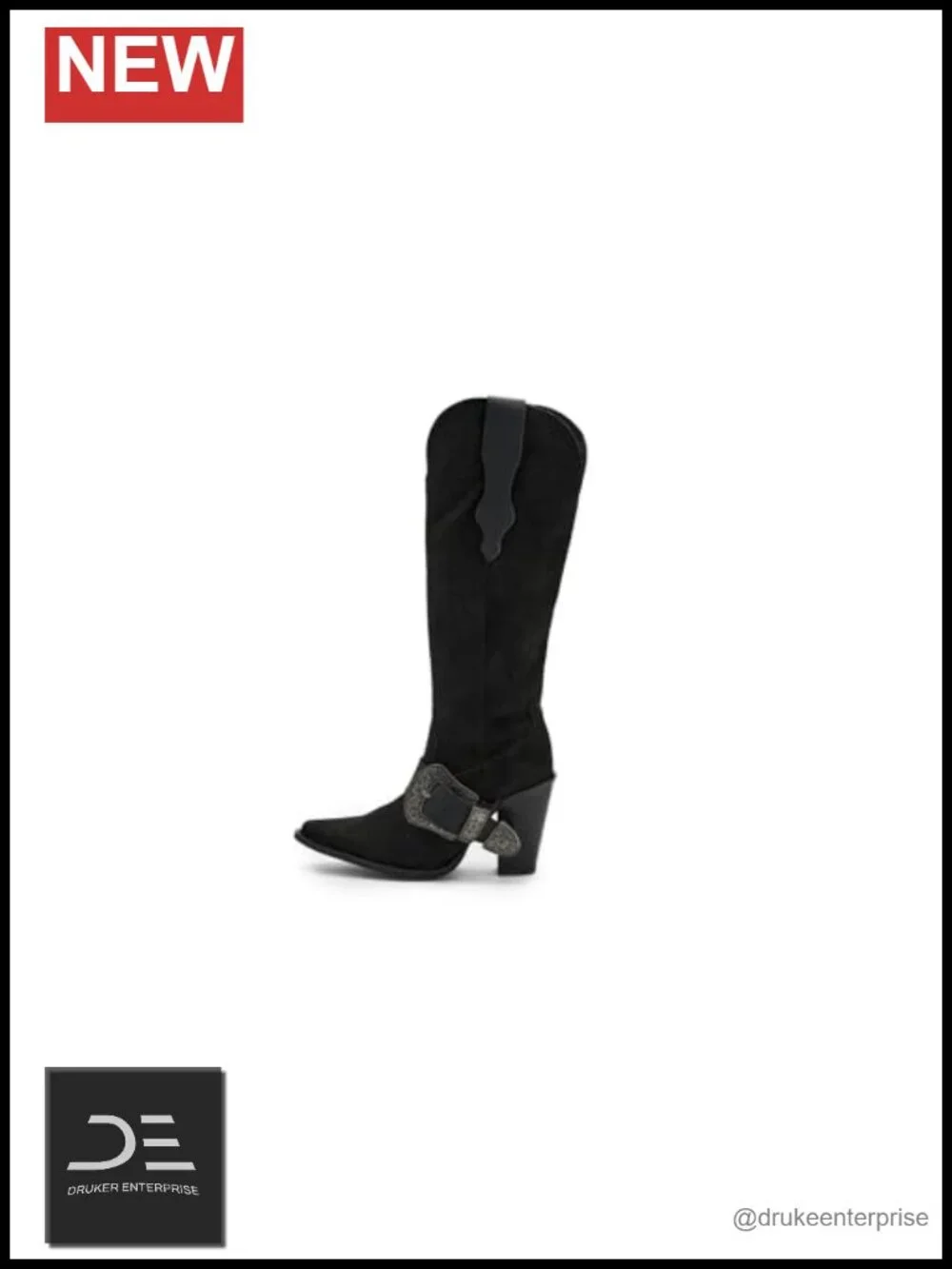 Suede Leather Knee High Boots, Block Heel, Zip Closure